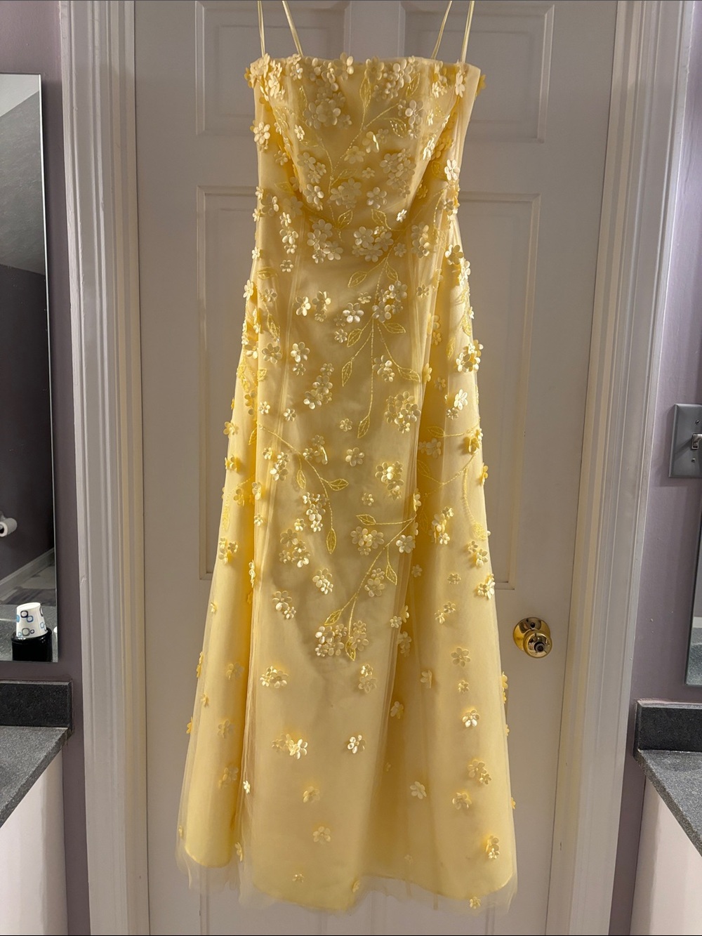 Lillie Rubin Strapless Yellow Floral Appliqué Gown